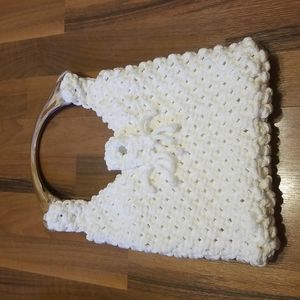 Vintage Woven Chunky Macrame Crochet Cream Knit Handbag Accento Craft Handle